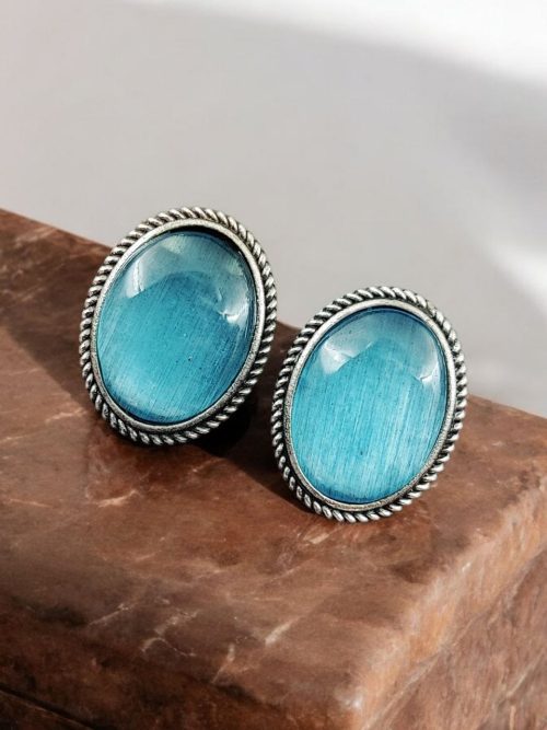 Stylish Monalisa Stone Stud Earrings in Antique Silver Perfect for Daily Use