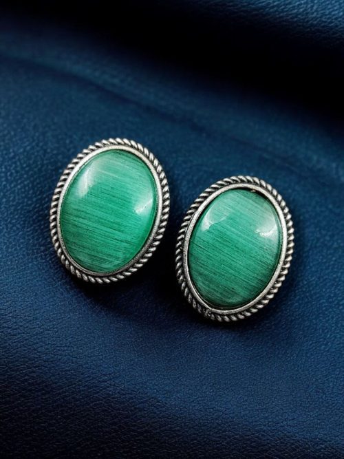 Stylish Monalisa Stone Stud Earrings in Antique Silver for Daily Wear