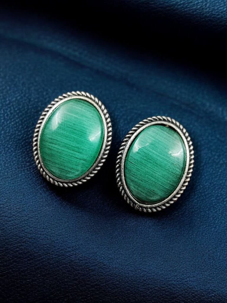 Bulk 798 Stylish Monalisa Stone Stud Earrings in Antique Silver Perfect for Daily Use - "Mint"
