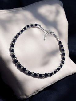 Crystal stone beads anklet with a silver look finish and hook closure, ideal for casual wear