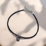 Elegant Flower Charm Anklet with Silver and Perfect Black Glass Beads