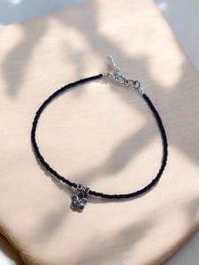 Elegant Flower Charm Anklet with Silver and Perfect Black Glass Beads