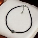 Elegant Black Beads Flower Anklet in Best Silver Replica Design