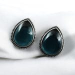Best Drop-Shaped Monalisa Stone Stud Earrings in Silver Replica Design
