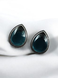 Best Drop-Shaped Monalisa Stone Stud Earrings in Silver Replica Design