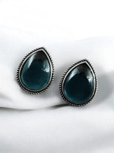 Best Drop-Shaped Monalisa Stone Stud Earrings in Silver Replica Design - color: "Blue"
