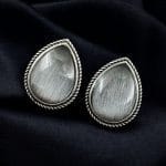Best Drop-Shaped Monalisa Stone Stud Earrings in Silver Replica Design - "Grey"