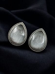 Best Drop-Shaped Monalisa Stone Stud Earrings in Silver Replica Design - color: "Grey"