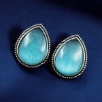 Best Drop-Shaped Monalisa Stone Stud Earrings in Silver Replica Design - "Aqua"