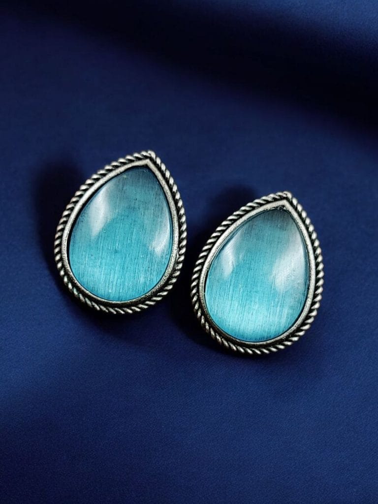 Bulk 786 Best Drop-Shaped Monalisa Stone Stud Earrings in Silver Replica Design - "Aqua"