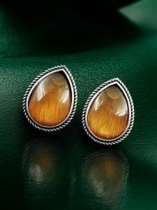 Best Drop-Shaped Monalisa Stone Stud Earrings in Silver Replica Design - color: "Yellow"