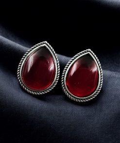 Best Drop-Shaped Monalisa Stone Stud Earrings in Silver Replica Design