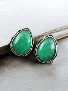 Best Drop-Shaped Monalisa Stone Stud Earrings in Silver Replica Design - color: "Mint"