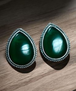Best Drop-Shaped Monalisa Stone Stud Earrings in Silver Replica Design