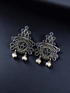 Perfect Stone Earrings in Elegant German Silver Design For Women - color: "Blue"