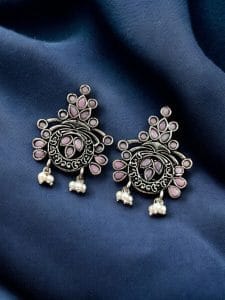 Perfect Stone Earrings in Elegant German Silver Design For Women - color: "Babypink"