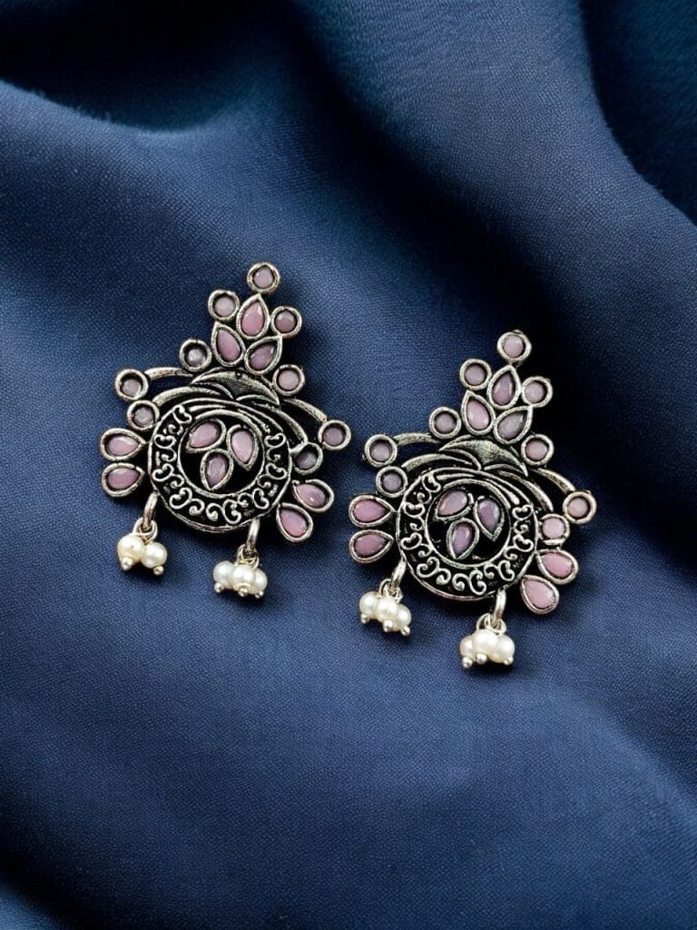 Bulk 760 Perfect Stone Earrings in Elegant German Silver Design For Women - "Babypink"