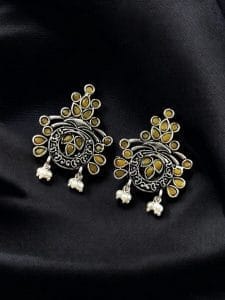 Perfect Stone Earrings in Elegant German Silver Design For Women - color: "Yellow"