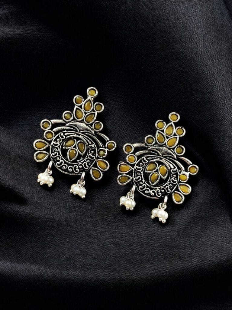 Bulk 766 Perfect Stone Earrings in Elegant German Silver Design For Women - "Yellow"