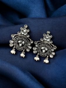 Perfect Stone Earrings in Elegant German Silver Design For Women - color: "White"