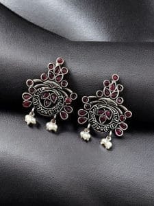 Perfect Stone Earrings in Elegant German Silver Design For Women - color: "Pink"