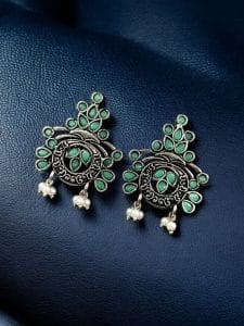 Perfect Stone Earrings in Elegant German Silver Design For Women - color: "Mint"