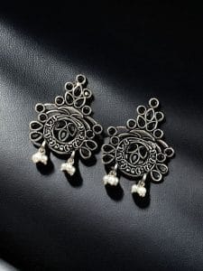 Perfect Stone Earrings in Elegant German Silver Design For Women - color: "Black"