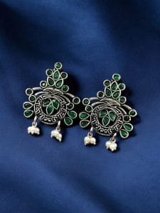 Perfect Stone Earrings in Elegant German Silver Design For Women - color: "Green"