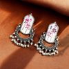 Hand-Painted Dangler Earrings with a stunning silver replica finish, showcasing intricate artistry and elegance