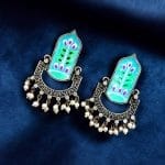 Hand-Painted Dangler Earrings – Stunning Silver Replica Style - "Mint"