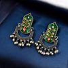 Hand-Painted Dangler Earrings with a stunning silver replica finish, showcasing intricate artistry and elegance