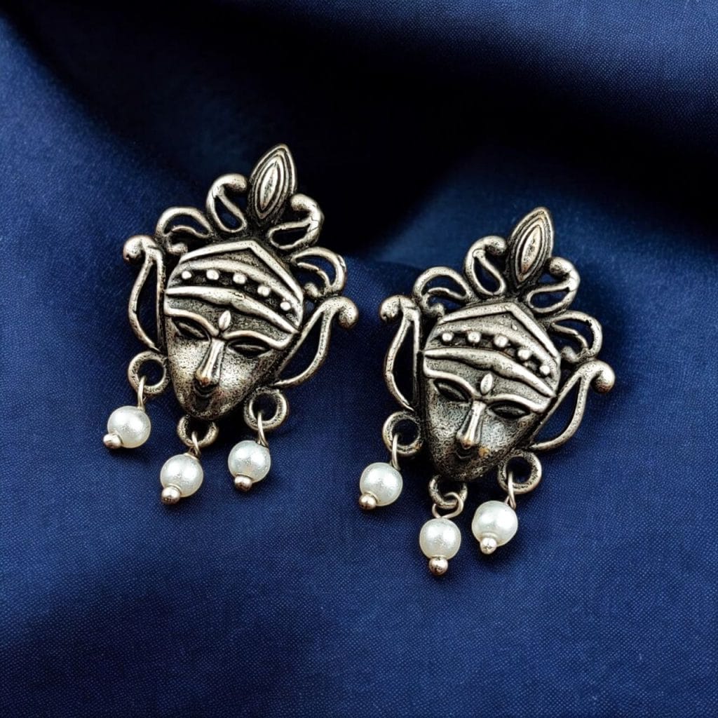 Bulk 736 Silver Replica Religious Earrings | Godress Durga Stud | Unique Light Weight Jewelry