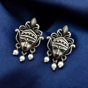 Silver Replica Religious Earrings | Godress Durga Stud | Unique Light Weight Jewelry