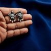 Silver replica religious earrings featuring a Goddess Durga stud design, lightweight and unique