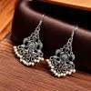 Brass peacock hanging earrings with stone accents, featuring intricate detailing and a vibrant, elegant design