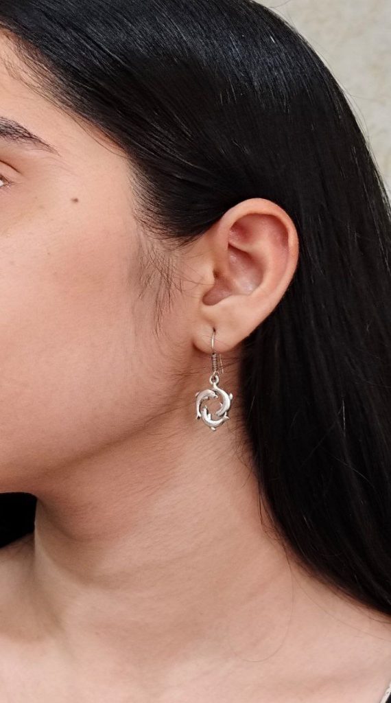 Bulk 908 Oxidised Dolphin Fish Earrings | German Silver Hook Earrings For Dailywear