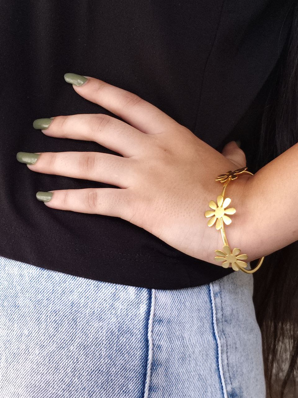 Handmade Flower Design Bracelet | Affordable Gold-Plated Cuff Bangles 2 Handmade Flower Design Bracelet | Affordable Gold-Plated Cuff Bangles - Image 2