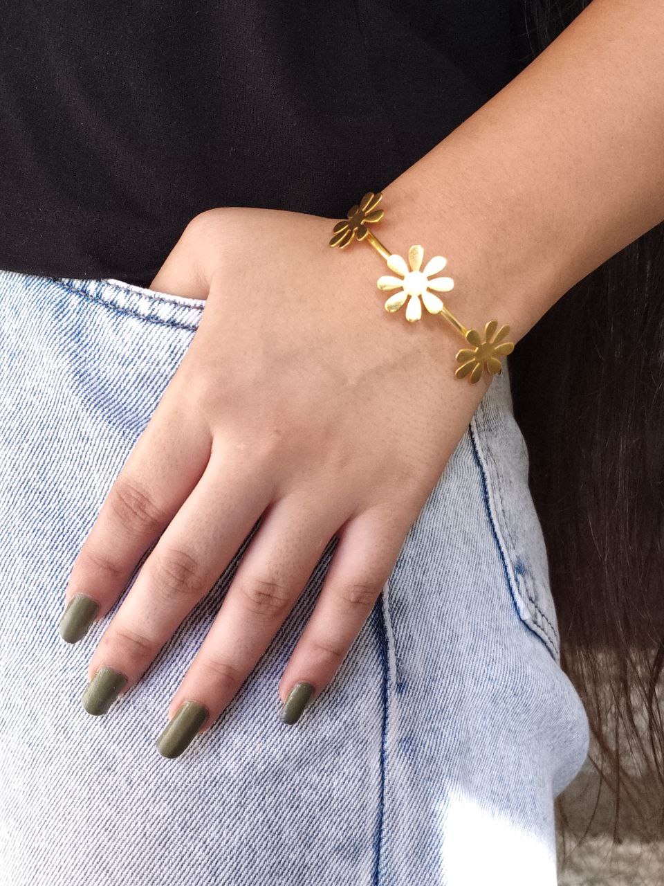 Handmade Flower Design Bracelet | Affordable Gold-Plated Cuff Bangles 4 Handmade Flower Design Bracelet | Affordable Gold-Plated Cuff Bangles - Image 5