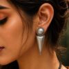 "Perfectly crafted silver replica antique brass stud earrings with vintage design."