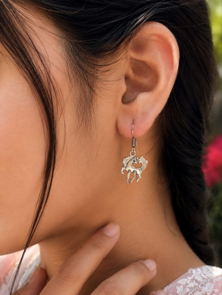 German Silver Designer Horse Earrings | Best Oxidized Daily wear Jewelry For Girls