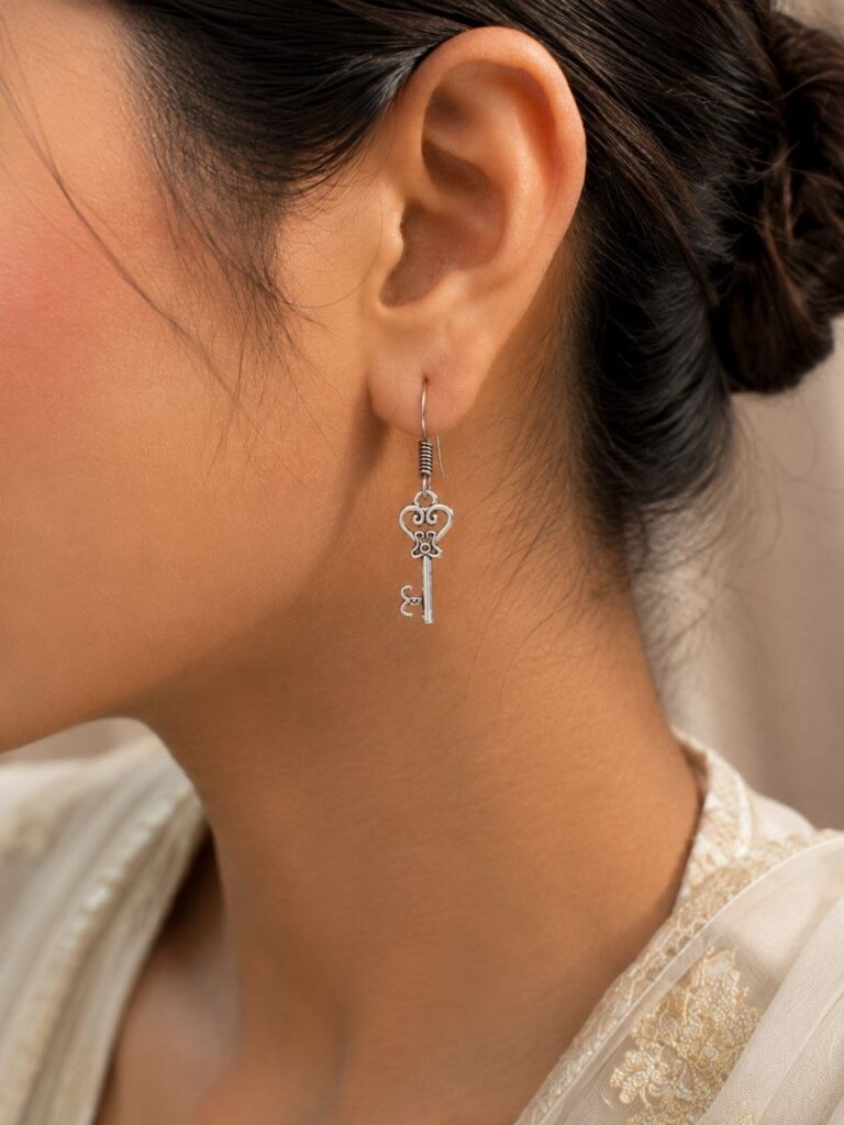 Oxidised key Style Earrings | German Silver Best Hook Earring For Girls