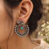 Silver Replica Elephant Earrings with intricate design and stone accents, perfect for partywear.