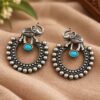Silver Replica Elephant Earrings with intricate design and stone accents, perfect for partywear.