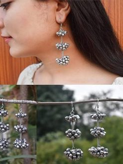 Elegant German Silver Ghungroo Hanging Earrings with hook design featuring delicate ghungroo accents and a lightweight, versatile design.