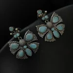 Premium Quality Butterfly Earrings Silver Replica Stone Stud - "Aqua"