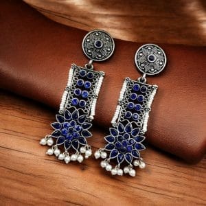 Elegant Brass Stud Earrings with Stunning Stone Detailing for All Occasions - color: Blue"