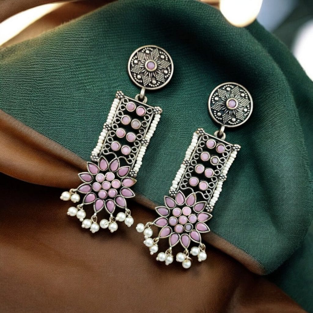 Bulk 722 Elegant Brass Stud Earrings with Stunning Stone Detailing for All Occasions - "Babypink"