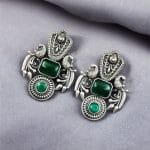 Silver Replica Monalisa Stone Earrings – Beautiful Brass Peacock Stud Design - "Green"