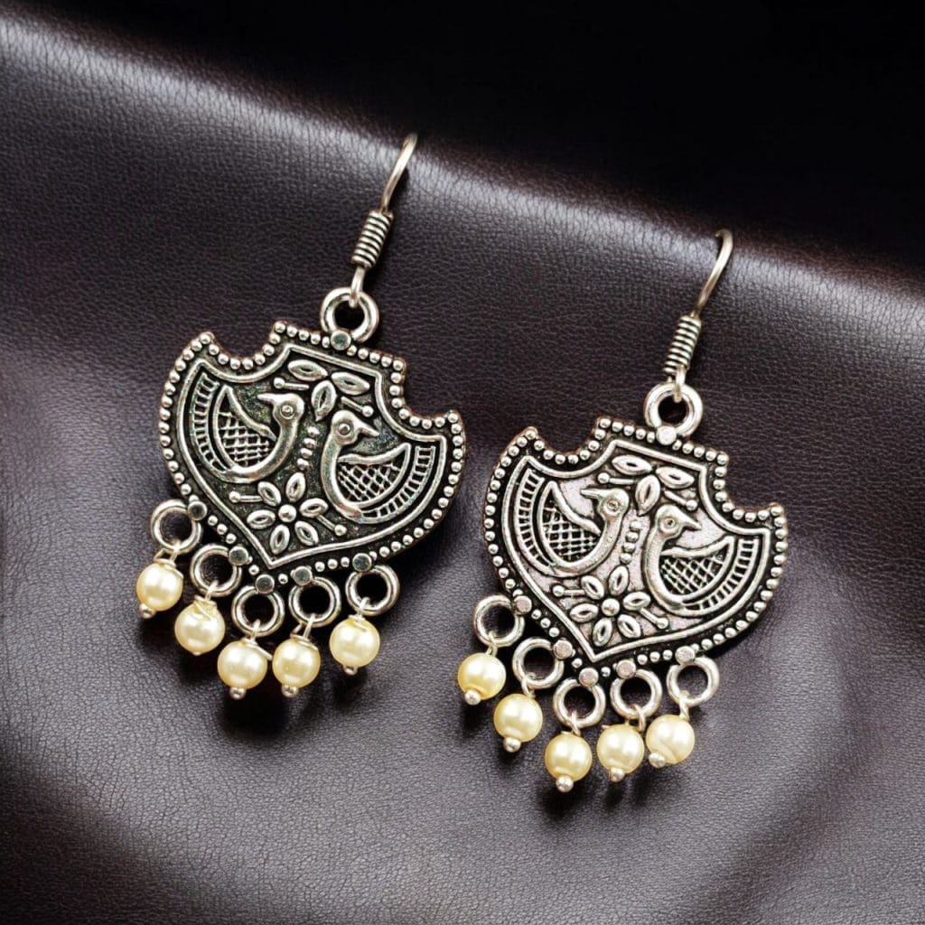 Peacock-Themed Silver-Plated Hook Earrings – A Perfect Statement Jewelry