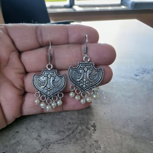 Peacock-Themed Silver-Plated Hook Earrings – A Perfect Statement Jewelry - Image 2